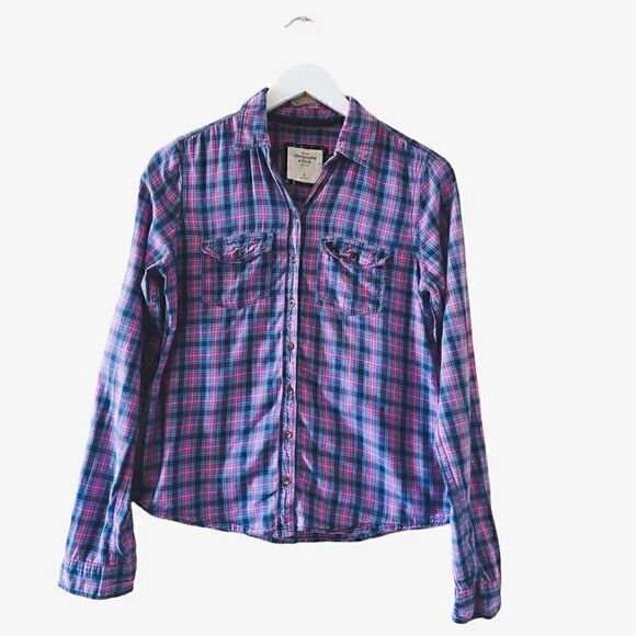Abercombie & Fitch Plaid Pink Blue Long Sleeves Button Down Cotton Size M - Picture 1 of 10